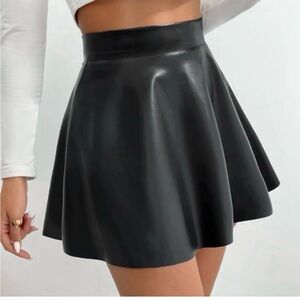 Cheryl Creations-Black Faux Leather Flare
Skater Mini Skirt